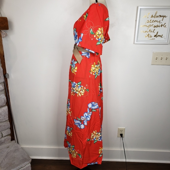 Vintage Hawaiian Red Mumu Floral Short Sleeve Maxi Dress M - Picture 4 of 16